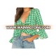 Wholesale cheap bulk Green check frill hem and frill cuffs crop tops