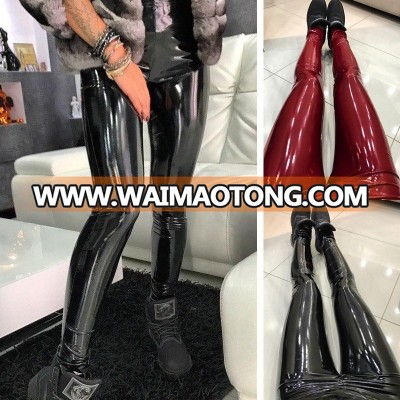 B30357A 2018 Winter latest women shiny women PU leggings feet pants